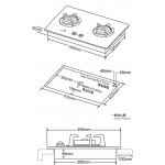 TGC TRTB72ST-G(WHITE) 75厘米嵌入式雙頭煤氣煮食爐 強化玻璃面