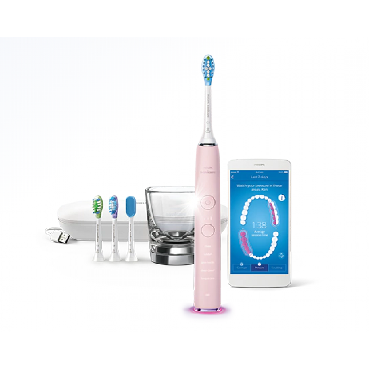 PHILIPS 飛利浦 HX9924/22 Sonicare DiamondClean Smart 9500 聲波震動牙刷：智能引導，粉紅色