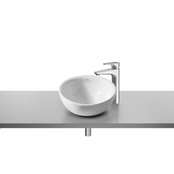 Roca A327876000 Bol檯上洗手盆：圓形陶瓷，簡約設計，無水龍頭孔