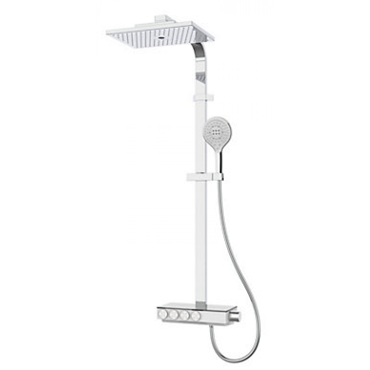 Kohler K-23860T-9-CP URBANITY 恆溫三出水淋浴柱：拋光鍍鉻、瀑布出水、置物平台