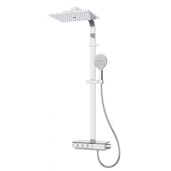 Kohler K-23860T-9-CP URBANITY 恆溫三出水淋浴柱：拋光鍍鉻、瀑布出水、置物平台