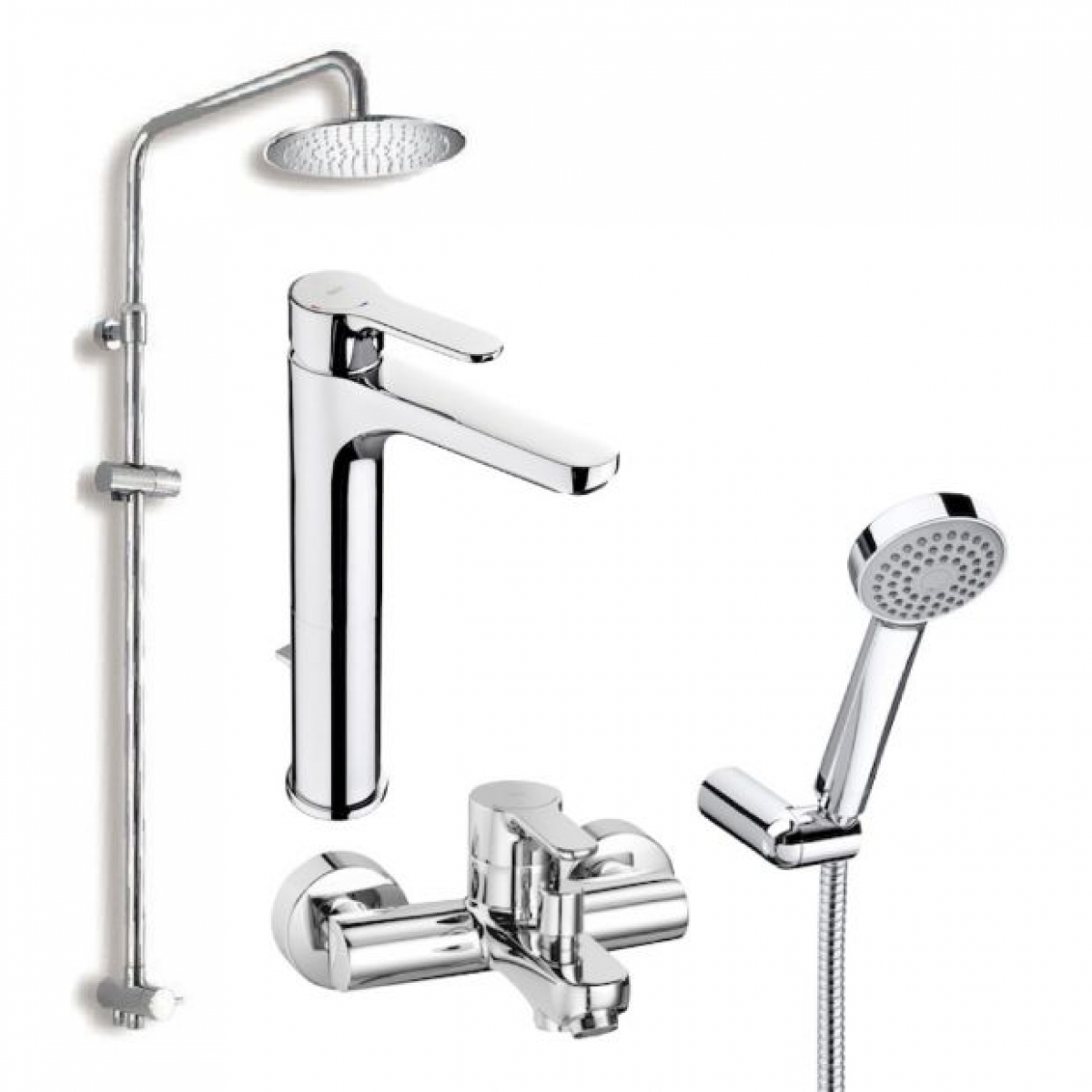 ROCA L20 鍍鉻色高身面盆/浴缸/淋浴柱龍頭套裝