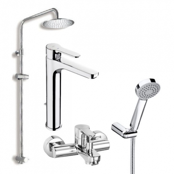 ROCA L20 鍍鉻色高身面盆/浴缸/淋浴柱龍頭套裝