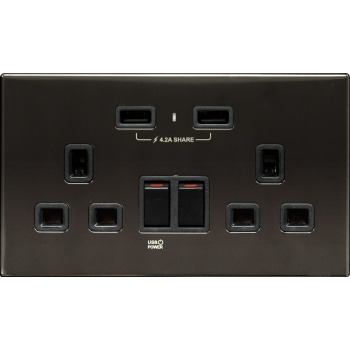 M2K AP202AM4-MB 4.2A 雙位 USB 電掣插座 (不銹鋼系列) (鏡黑)