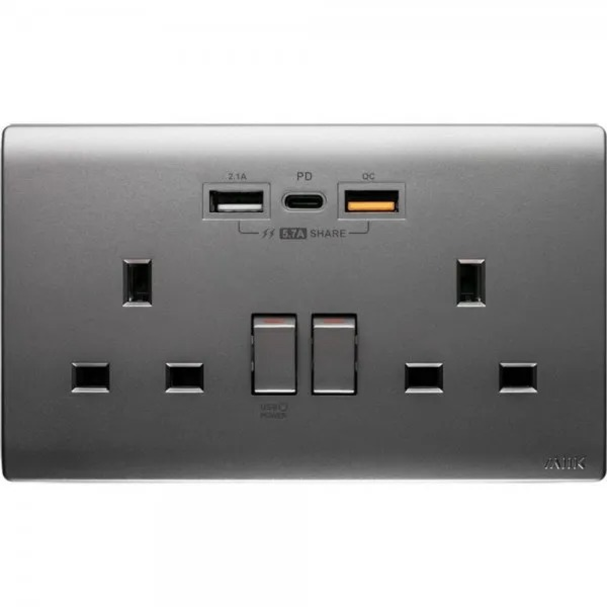 M2K PD202APC5-G 孖蘇PD/QC快充USB電掣插座 (5.7A) (碳灰)