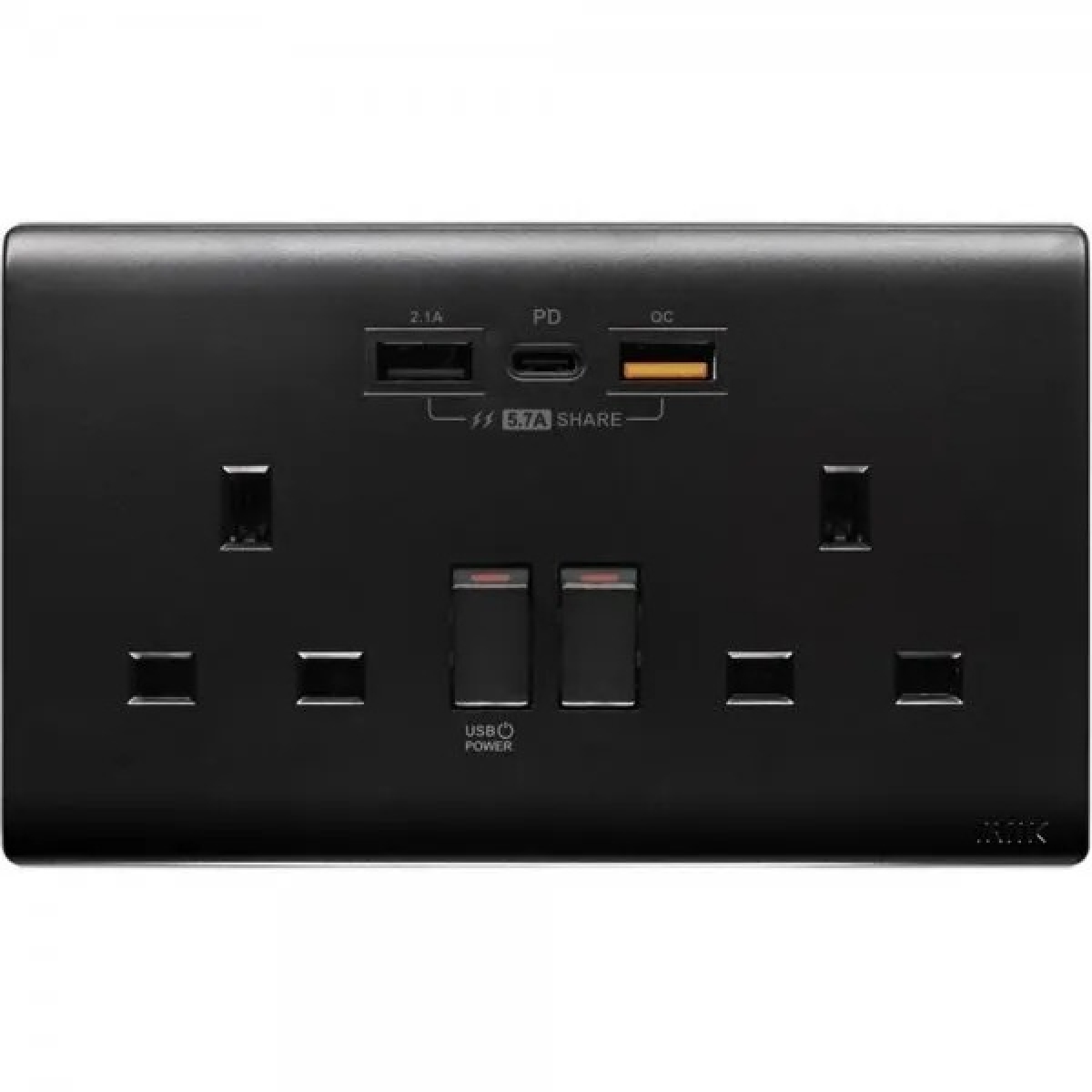 M2K PD202APC5-B 孖蘇PD/QC快充USB電掣插座 (5.7A) (黑色)