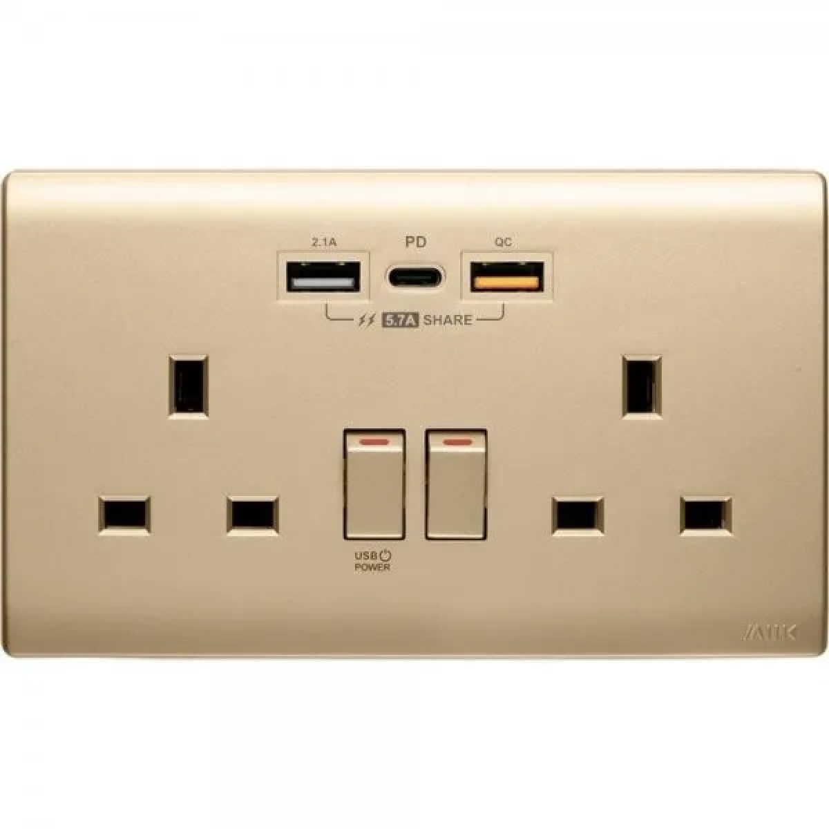 M2K PD202APC5-CG 孖蘇PD/QC快充USB電掣插座 (5.7A) (金色)