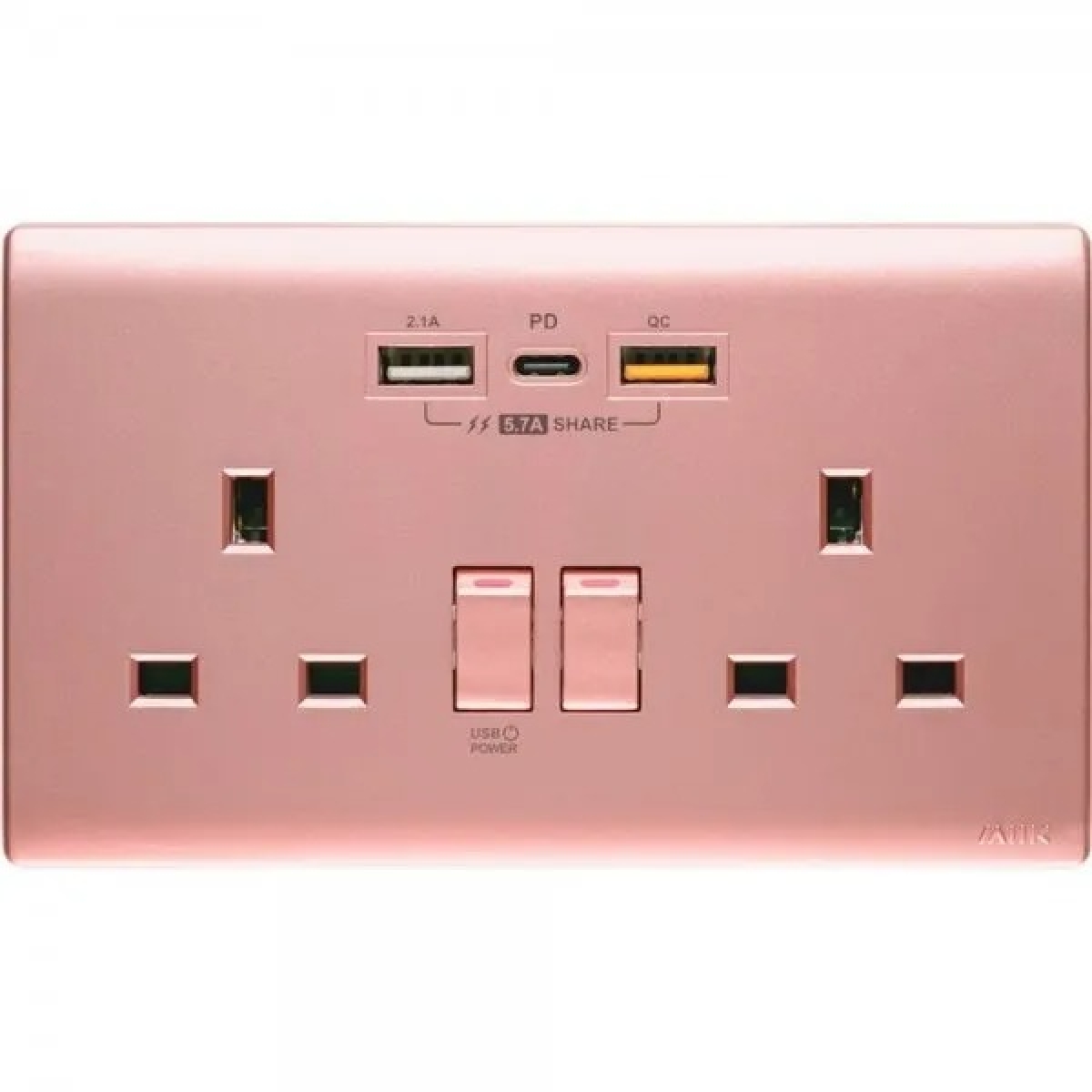 M2K PD202APC5-CP 孖蘇PD/QC快充USB電掣插座 (5.7A) (粉紅色)