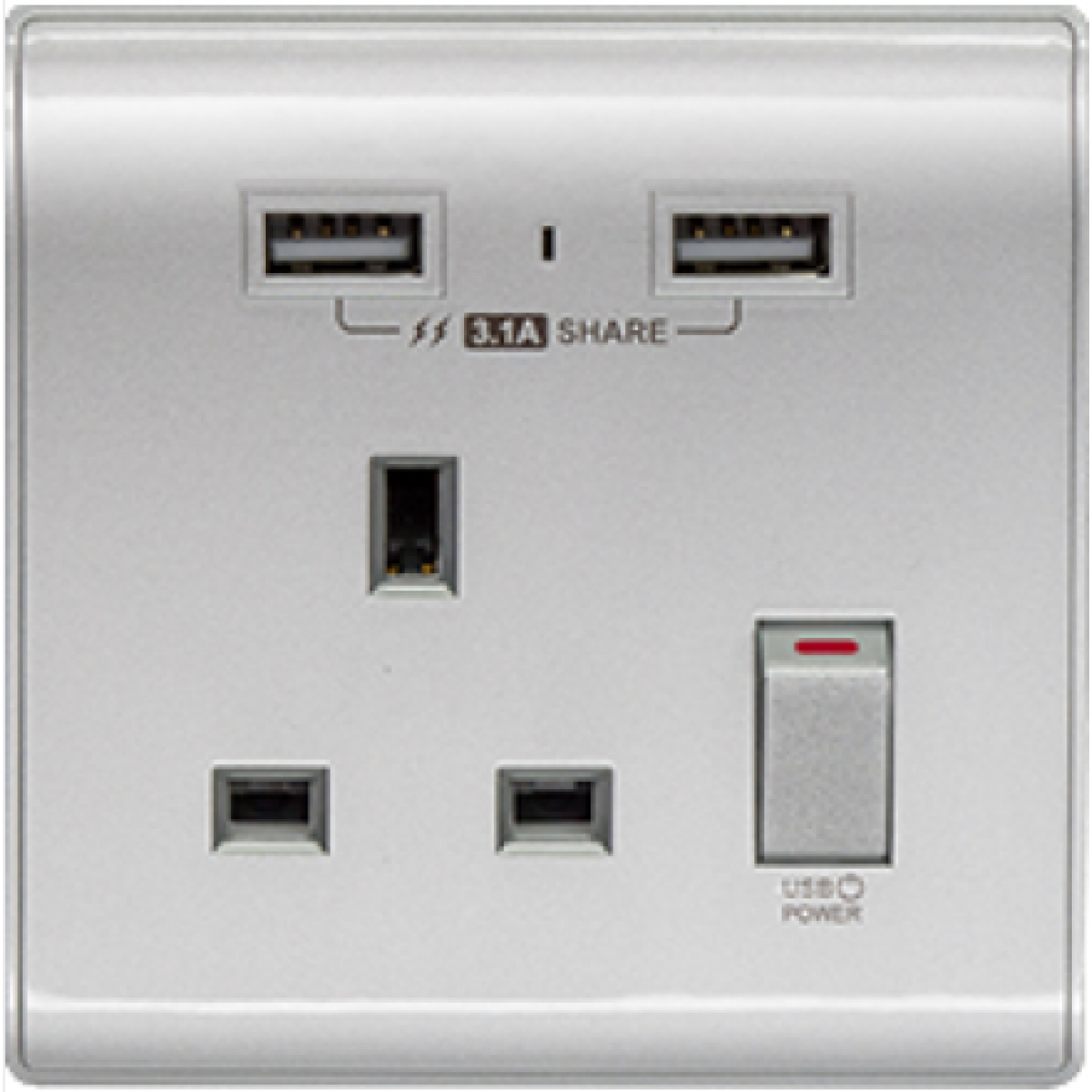 M2K AP-105APC3-S 單位單蘇雙USB電掣插座 (3.1A快充) (銀色)