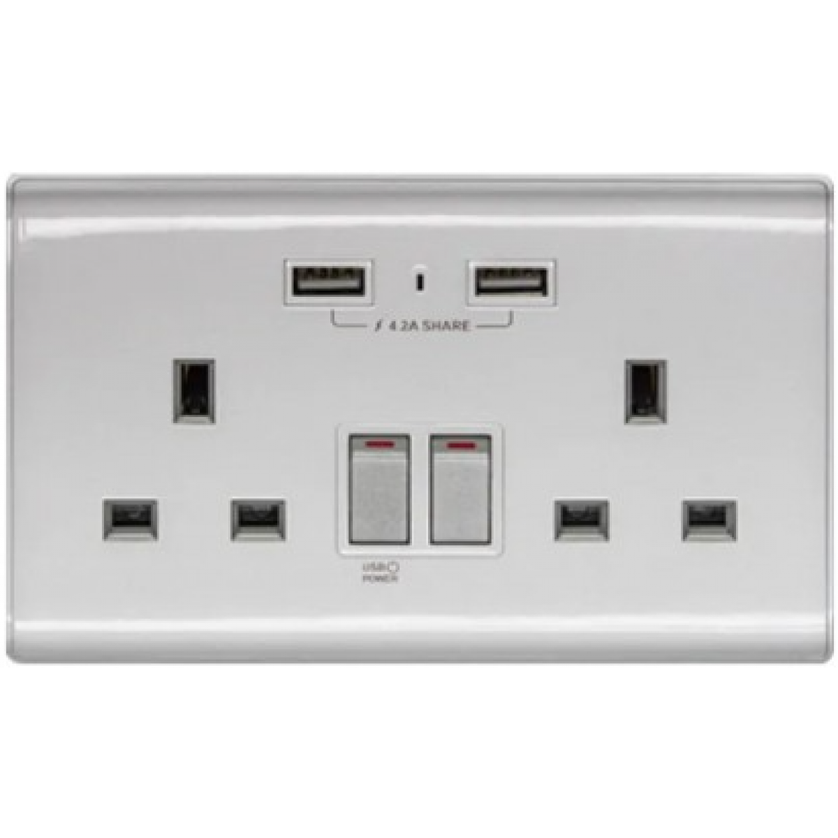 M2K AP-202APC4-S 雙位孖蘇雙USB電掣插座 (4.2A快充) (銀色)
