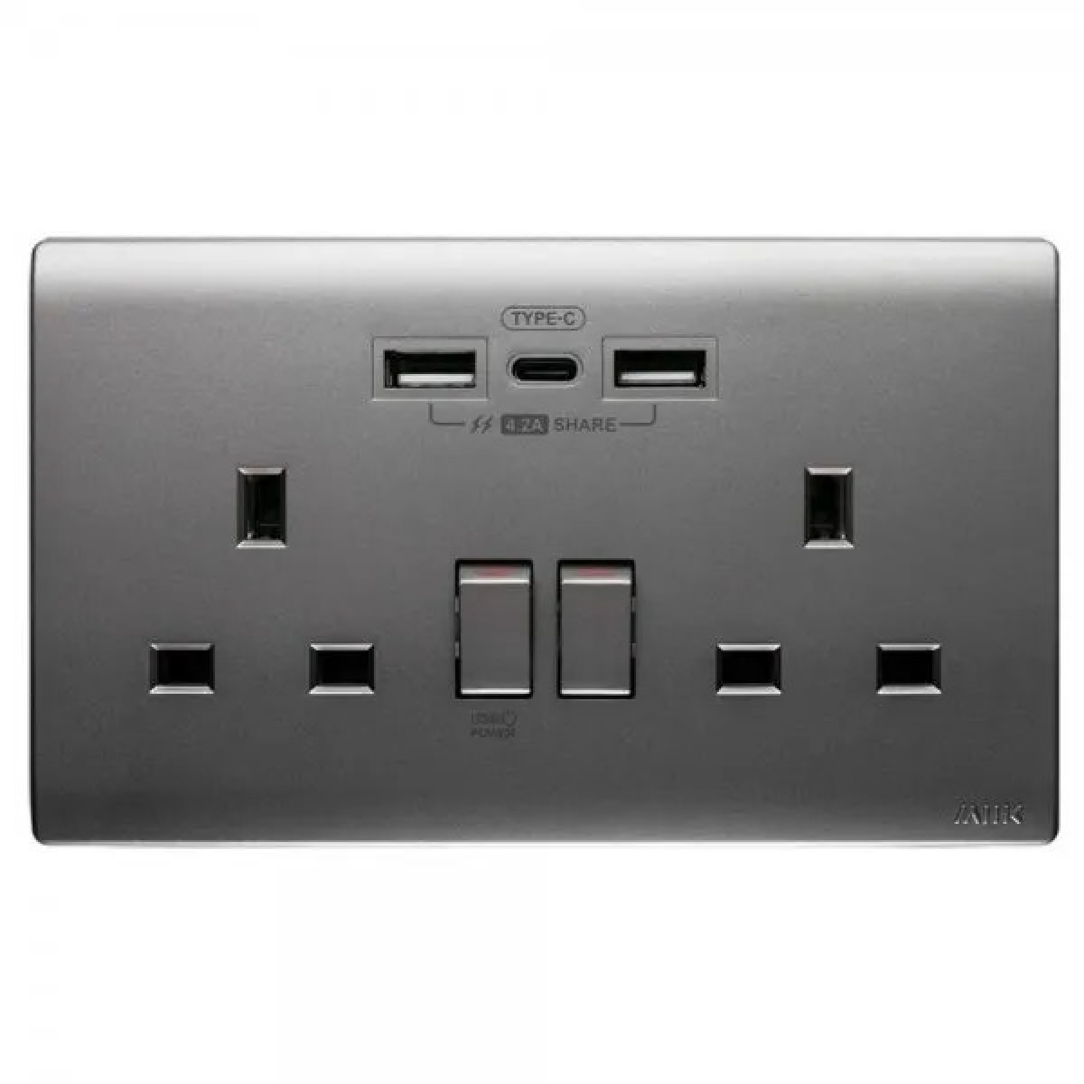 M2K TC202APC4-G 雙孔USB電掣插座 - Type-C/USB 4.2A，智能斷電，碳灰