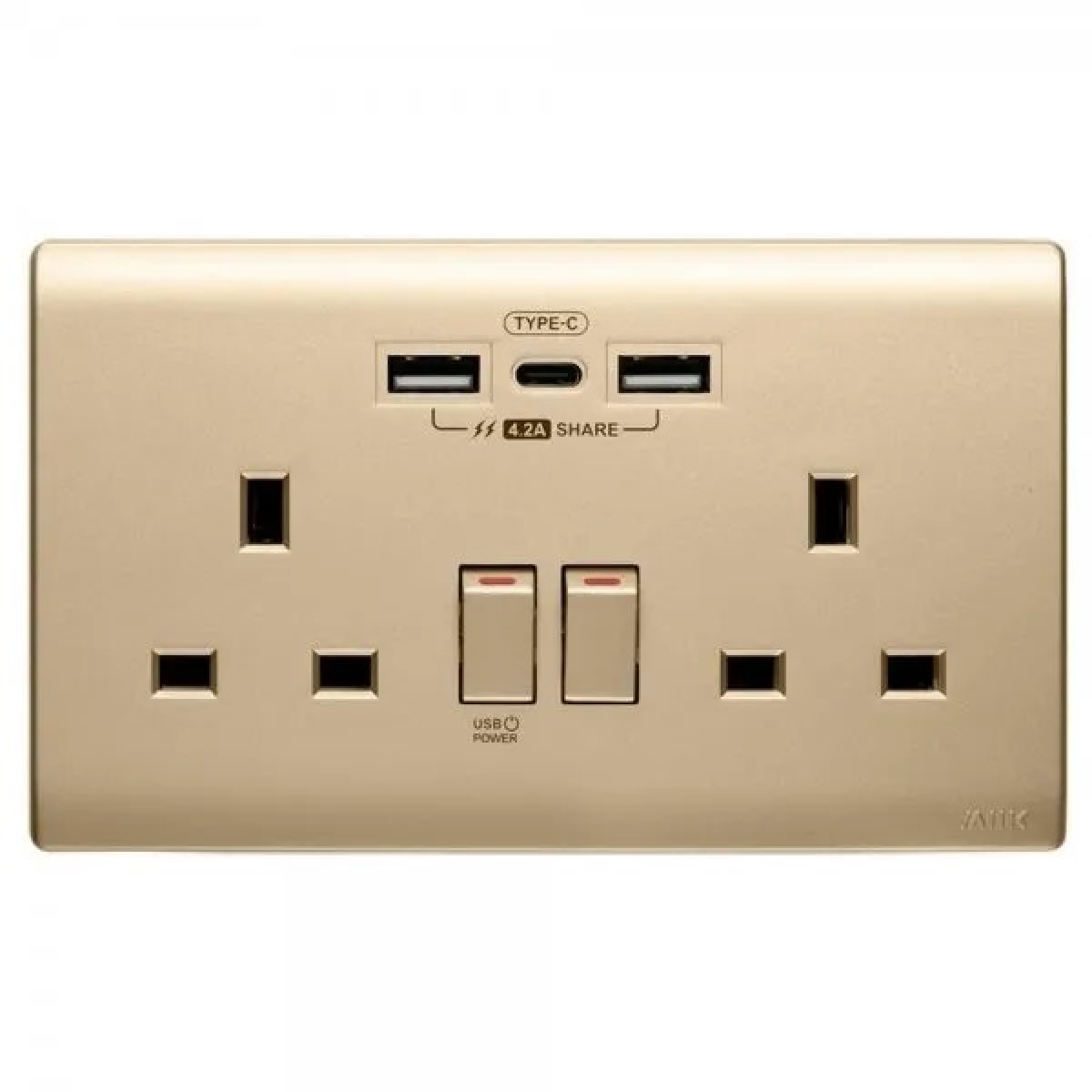 M2K TC202APC4-CG 雙孔USB電掣插座 - Type-C/USB 4.2A，智能斷電，金色