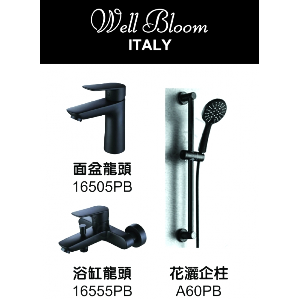 Well Bloom Italy 3SET165PB 165系列純黑色3件龍頭優惠套裝