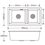 Kitco FQ-800-WH石英雙水槽 (白色)：795x430mm，耐熱耐磨，台上台下兩用