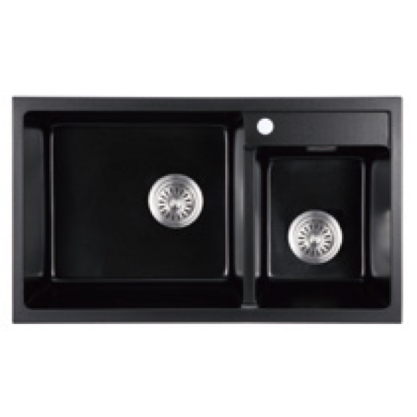 Kitco XW-850-BK 石英台上式雙鋅盆 (黑色, 845x500mm)