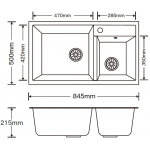 Kitco XW-850-BK 石英台上式雙鋅盆 (黑色, 845x500mm)