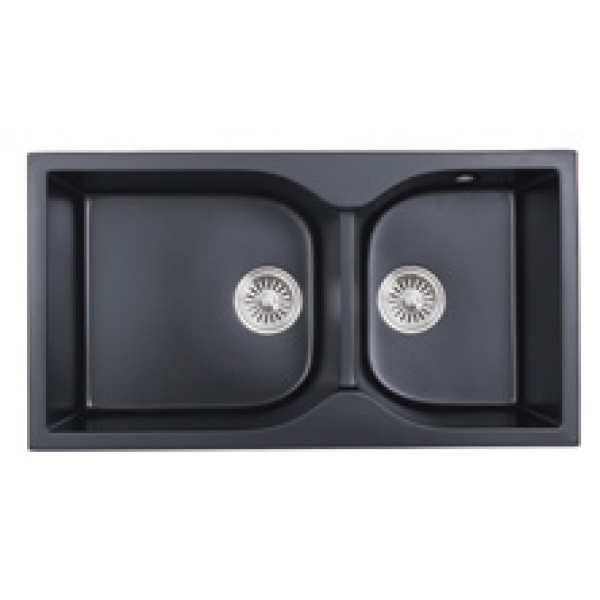 Kitco XW-880-BK 石英台上式雙鋅盆 (黑色, 870x475mm)