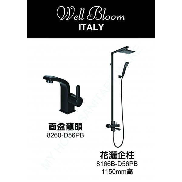 Well Bloom Italy PBRB1 純黑面盆龍頭連雨淋套裝