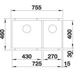 Blanco 523152 Subline 430/270-U 花崗岩雙盤水槽 - 底部安裝、優雅設計、德國製造