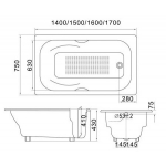 Bellini Italy ZYA914 鑄鐵浴缸 - 1400x750mm、防滑、有扶手