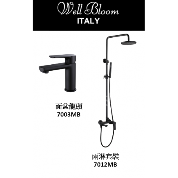 Well Bloom Italy 700MBSET 純黑龍頭連雨淋套裝
