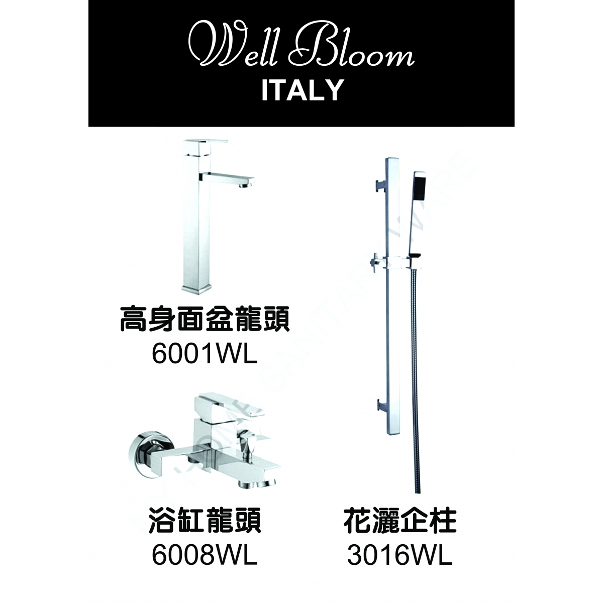 Well Bloom Italy 600WL2 不銹鋼拉絲龍頭套裝 (高身面盆龍頭)