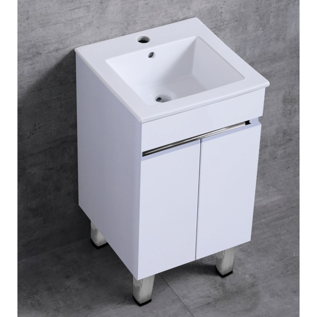 Richford RUS-3302 落地不銹鋼櫃洗手盆 - 420x420x850mm，連陶瓷盆