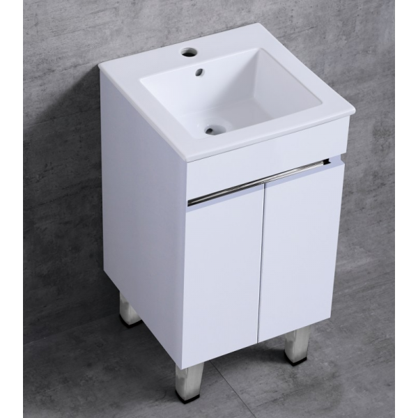 Richford RUS-3302 落地不銹鋼櫃洗手盆 - 420x420x850mm，連陶瓷盆