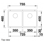 BLANCO SUBLINE 350/350-U(523575) 花崗岩雙槽鋅盤 (岩灰色，下嵌式)