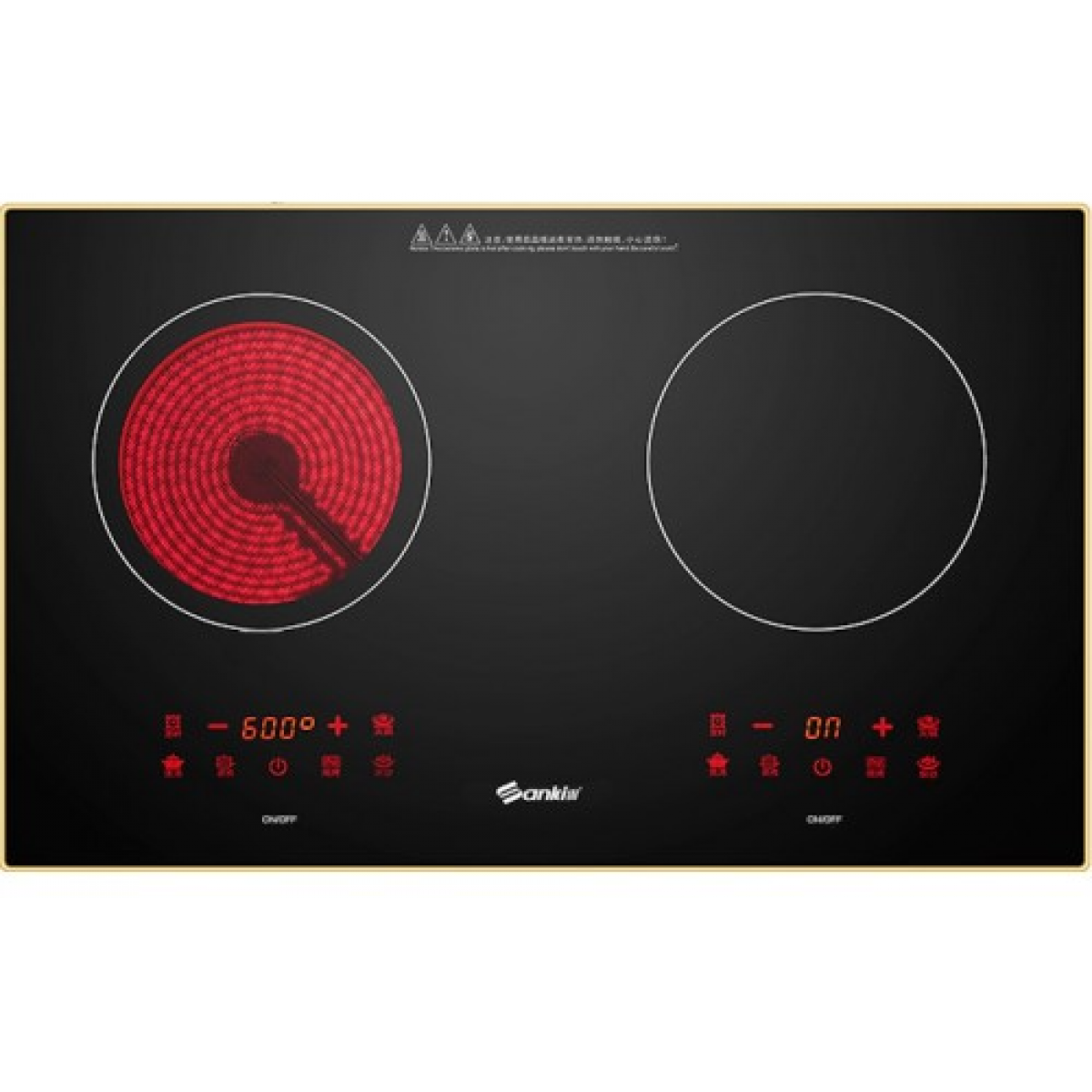 SANKI 山崎 SK-3100 2800W 嵌入式雙頭電磁電陶爐 - 智能控溫、多爐具兼容、兒童安全鎖