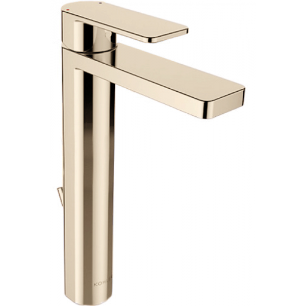 Kohler Parallel™ 超高身單把手面盆龍頭 - 法蘭金色，高性能陶瓷閥芯，創新排水結構