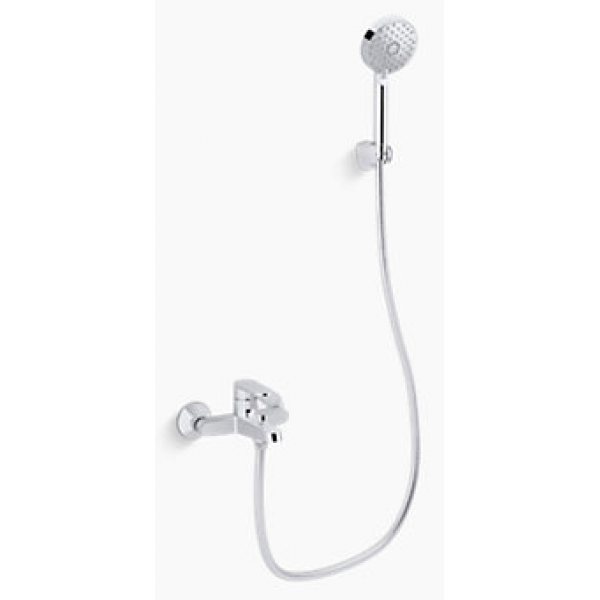 Kohler Beam 掛牆式浴缸淋浴龍頭 - 拋光鍍鉻，附Awaken手持花灑，耐腐蝕