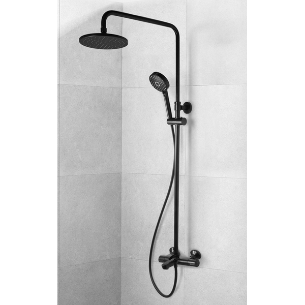 Kohler K-23125T-B9-2BL JULY 恆溫三路花灑淋浴柱：黑色、10吋頂灑、硬管連接