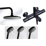 Kohler K-23125T-B9-2BL JULY 恆溫三路花灑淋浴柱：黑色、10吋頂灑、硬管連接