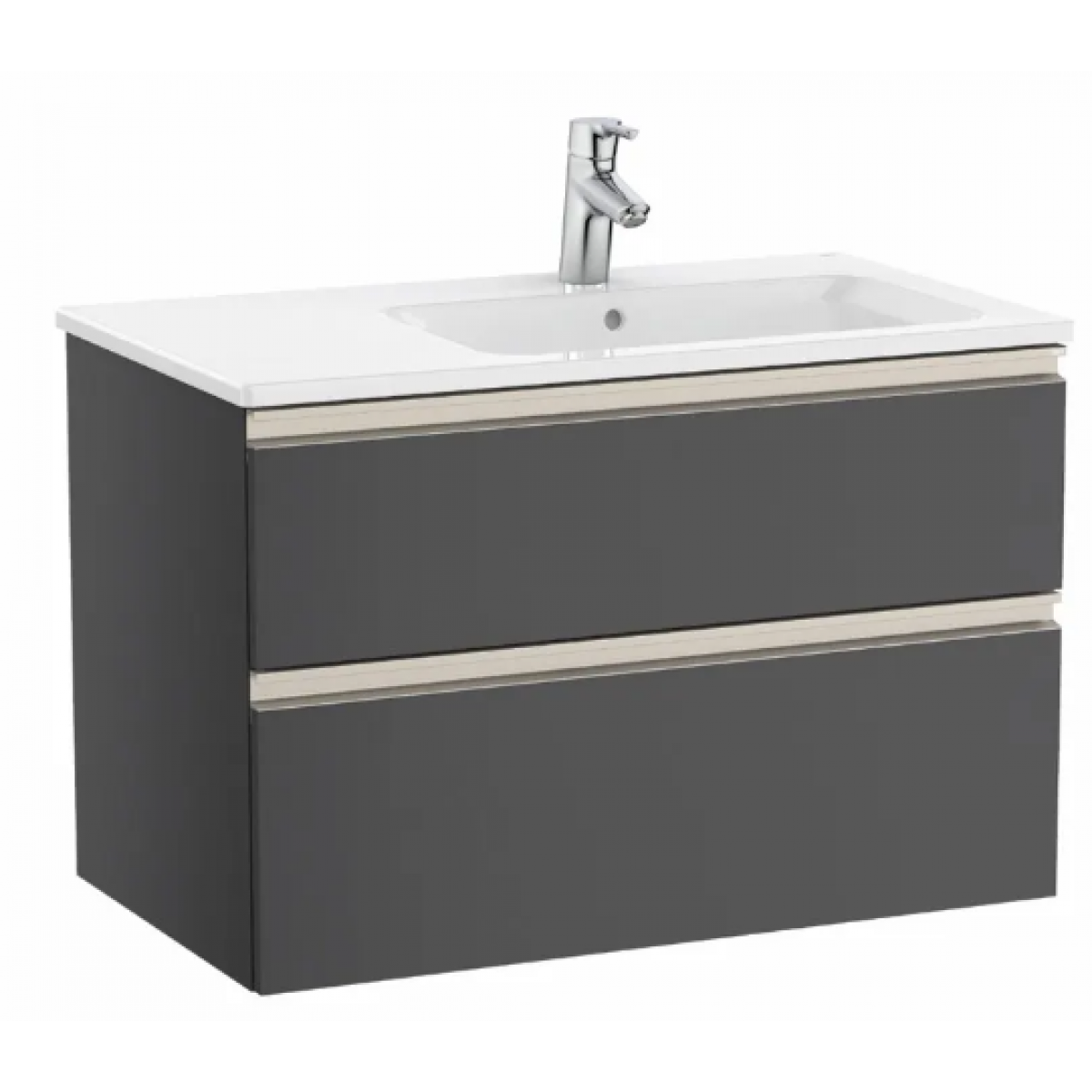 Roca The Gap 左翼一體式面盆連雙抽屜面盆櫃套裝 (炭灰色)