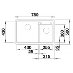BLANCO LEGRA 8(526225) 花崗岩雙槽鋅盤 (鋁金屬，Hygiene+Plus)