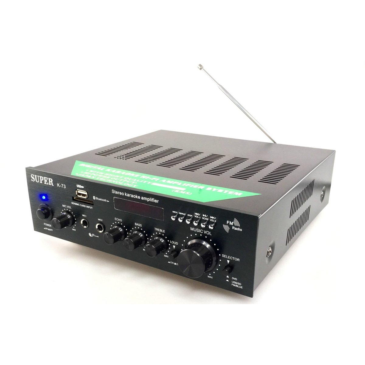 Super K-73 USB FM 擴音機 - 20W+20W輸出,藍牙功能,卡拉OK Super K-73 USB FM 擴音機 - 20W+20W輸出,藍牙功能,卡拉OK
