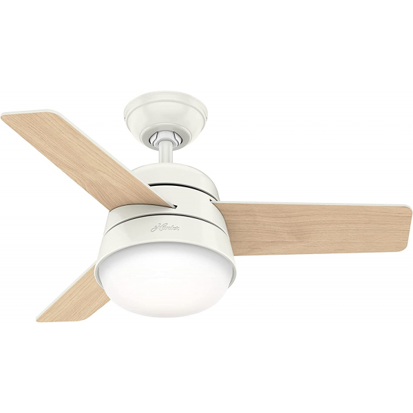 Hunter Fan Co Finley 36吋天花吊扇 (白色+自然木色)：孟菲斯設計，3種速度，遙控控制