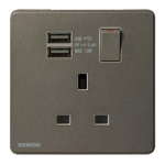 Siemens 西門子 5UB81923PC05 DELTA®arina 13A 單位單極開關插座帶2個USB插頭 (炭灰色)