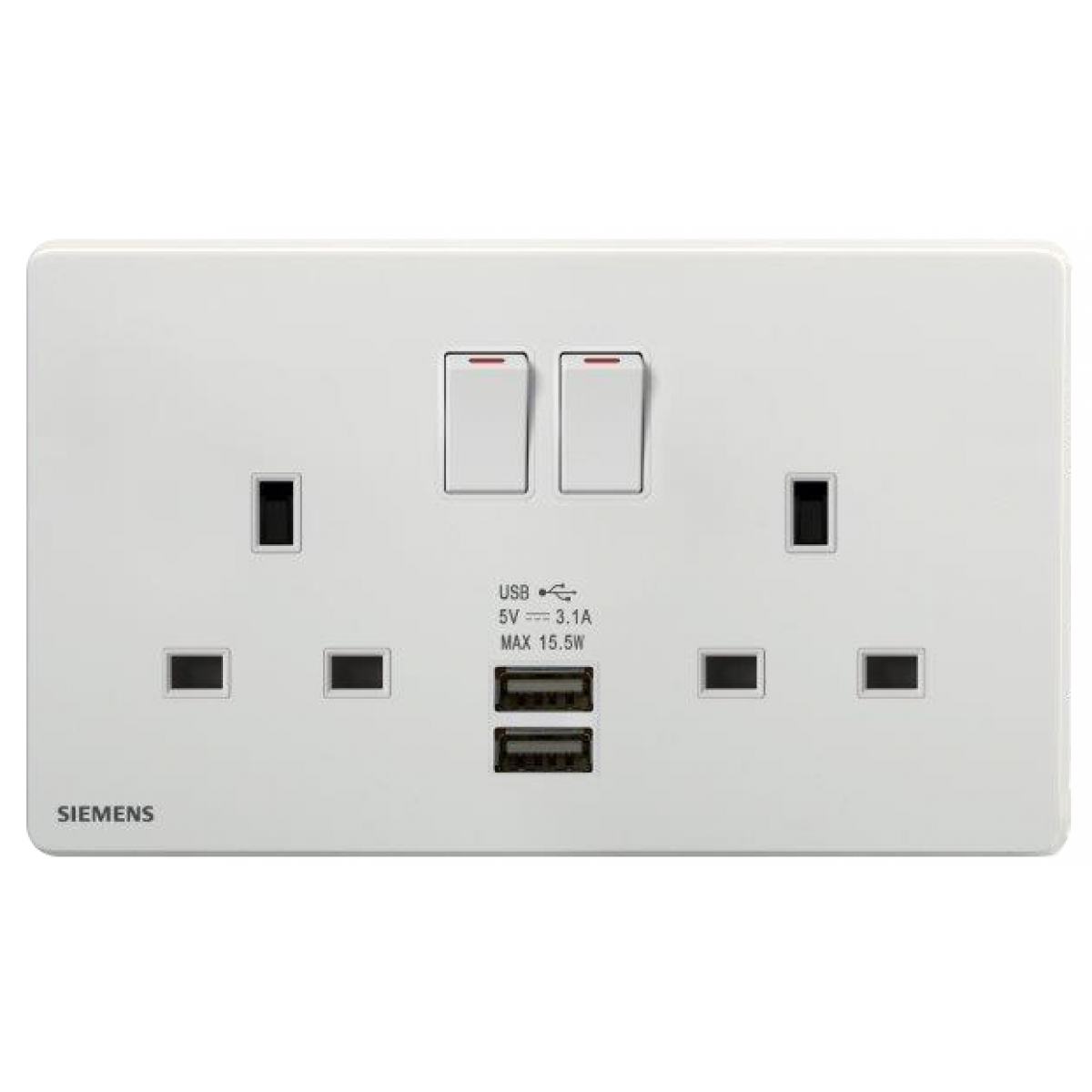 Siemens 西門子 5UB81633PC01 DELTA®arina 13A雙位開關插座 (帶2個USB, 白色)