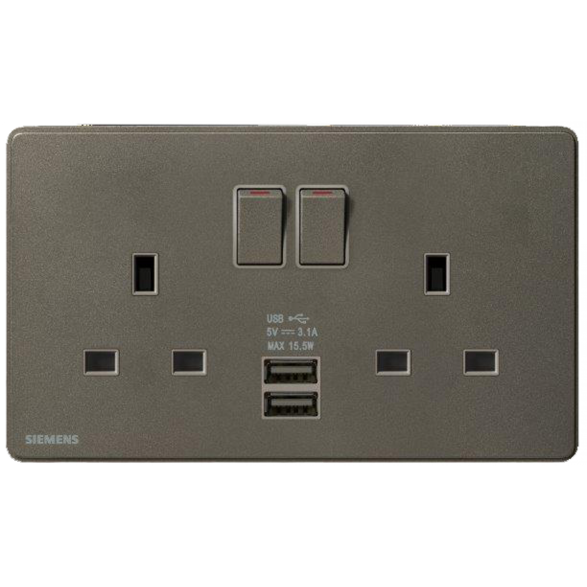 Siemens 西門子 5UB81633PC05 DELTA®arina 13A雙位開關插座 (帶2個USB, 炭灰色)
