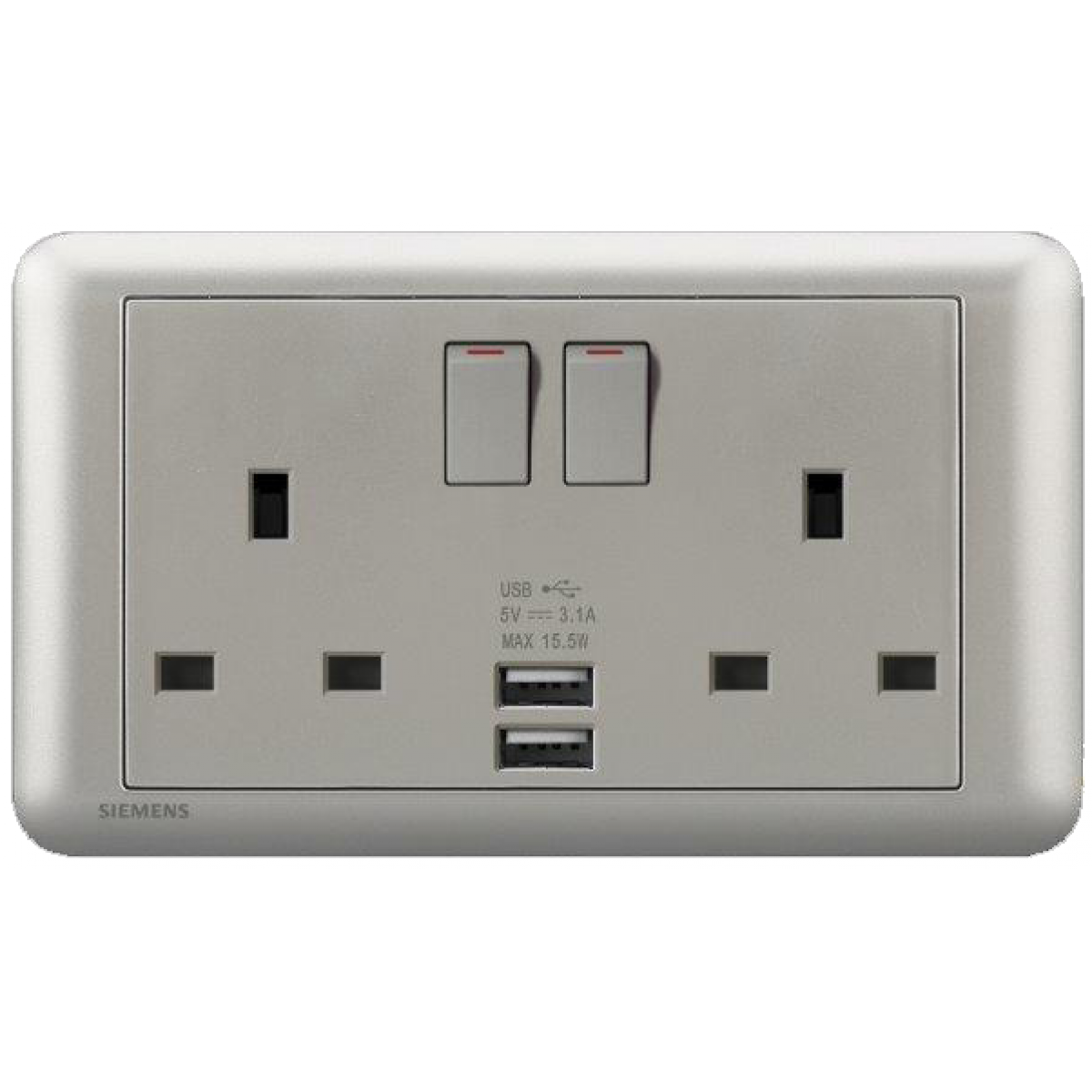 Siemens 西門子 5UB01633PC02 DELTA®seata 13A雙位開關插座 (帶2個USB, 鈦銀色)