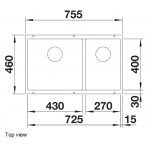 BLANCO SUBLINE 430/270-U(525991) 花崗岩雙槽鋅盤 (下嵌式，黑色)
