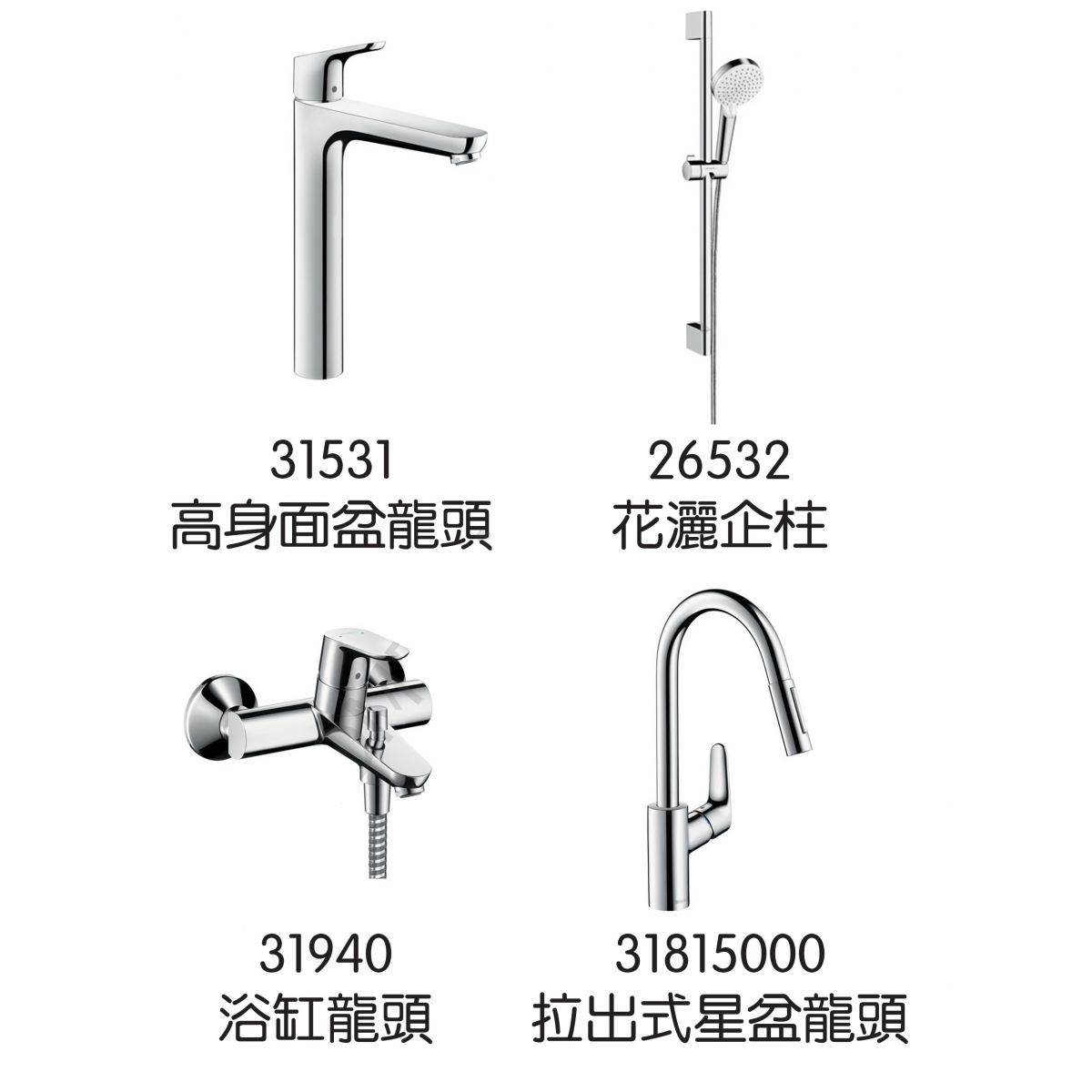 Hansgrohe Focus 鍍鉻色龍頭4件套裝