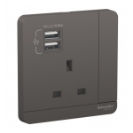 Schneider Electric 施耐德電氣 AvatarOn 13A 單位有掣電源插座連雙位USB充電插座 (石墨灰) (E8315USB_DG_C5)