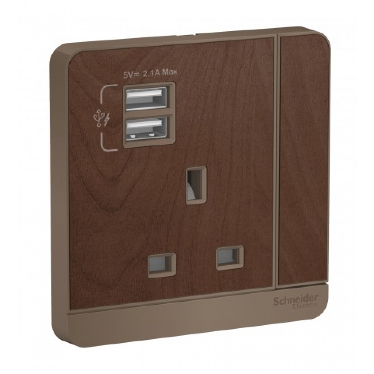 Schneider Electric 施耐德電氣 AvatarOn 13A單位有掣電源插座連雙位USB充電 (胡桃木)