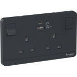 Schneider Electric 施耐德電氣 AvatarOn 13A兩位連保護門有掣插座連 兩位21W Type A + C USB充電插座 (深灰色) (E83T25ACUSB_DG_C5)