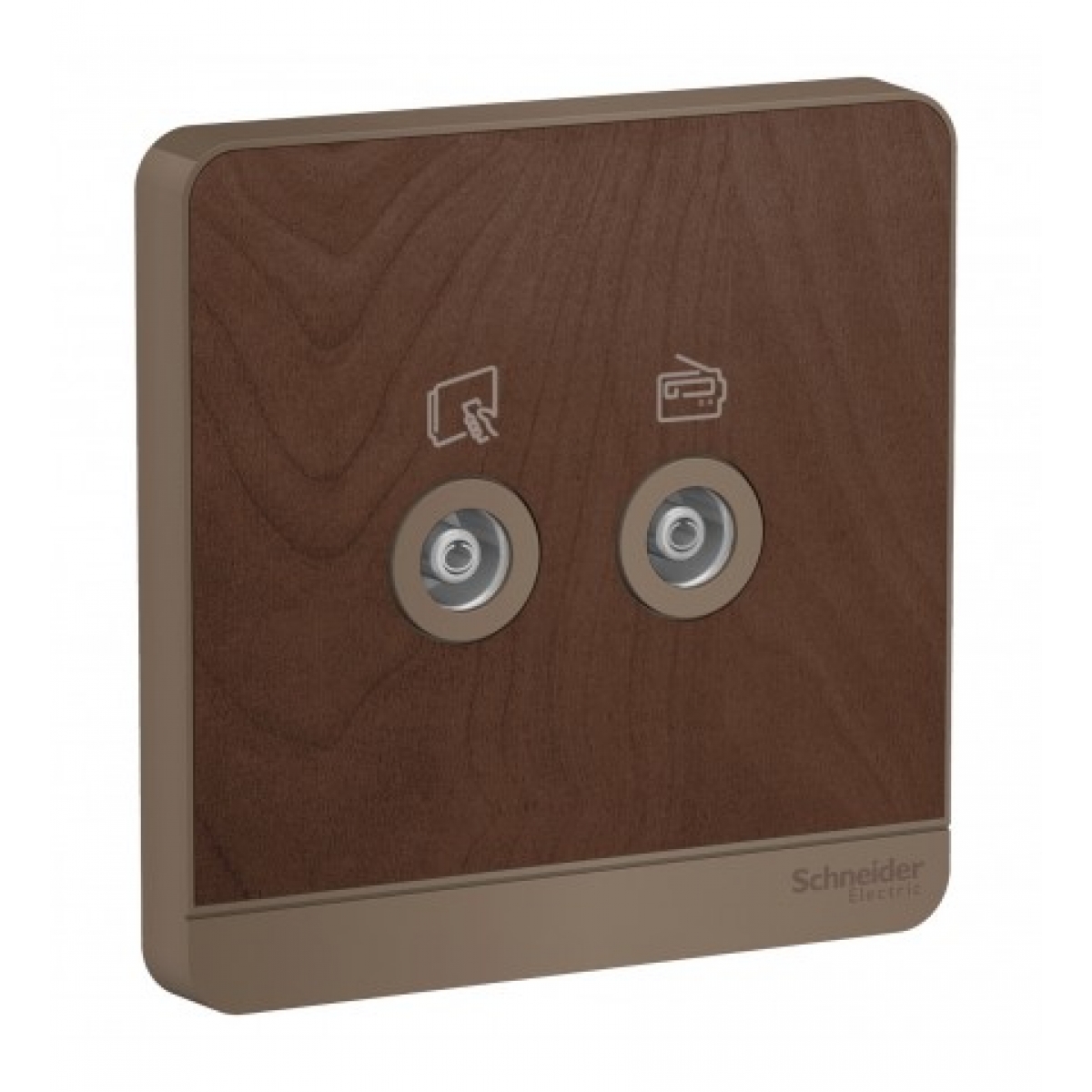 施耐德電氣 AvatarOn 兩位電視/收音機天線主板插座 (胡桃木) - 75Ω，TV/FM插座類型