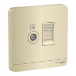 Schneider Electric 施耐德電氣 AvatarOn 單位電視及RJ45數據插座，Keystone面板備防塵活門 (不連模塊) (沉醉金) (E8332TVRJS_WG_C5)