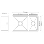 Goboss TW303 73厘米 不銹鋼雙鋅盤 (檯下款) - 拉絲鋼材質，簡約設計